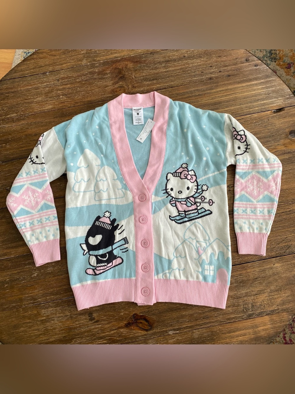 Hello Kitty intarsia knit fair isle snow skiing snow boarding cardigan sweater